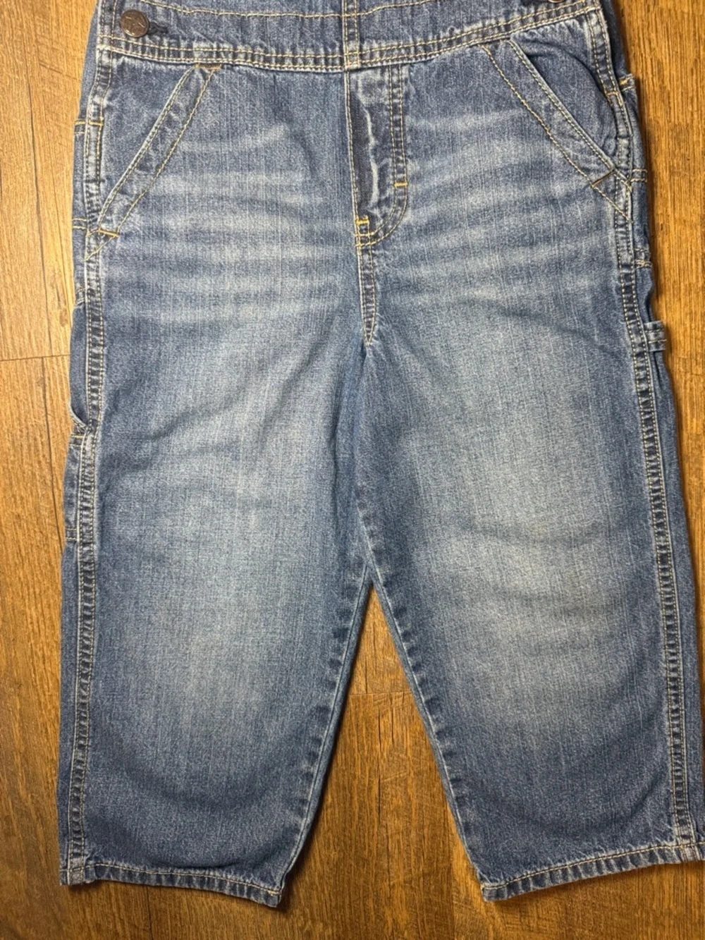 OshKosh B'gosh Boys' Blue Denim Overalls with Red White and Blue Straps Size 4T